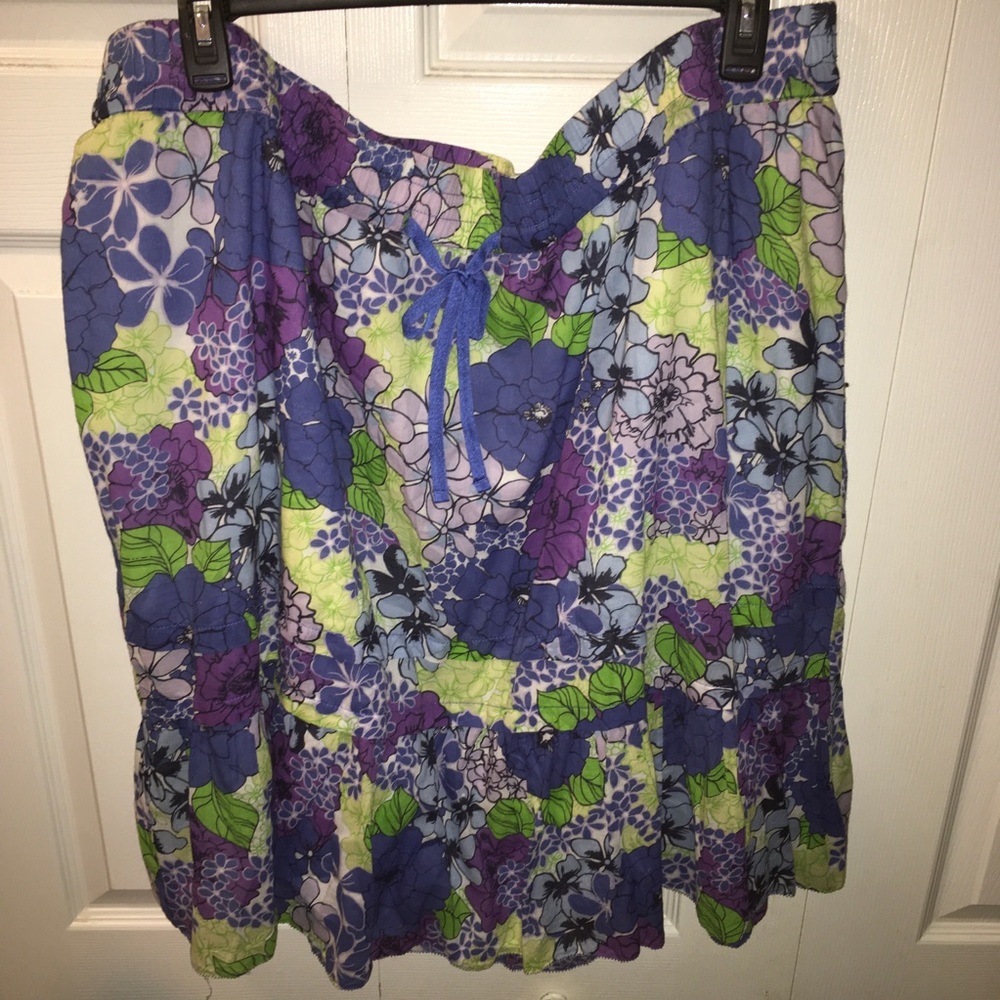 Purple and blue floral print skirt